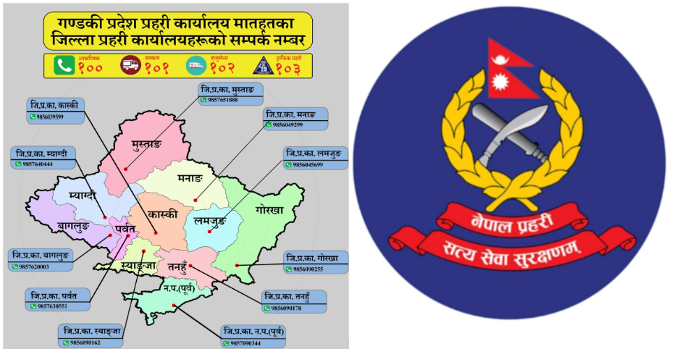 गण्डकी प्रदेश प्रहरी कार्यालय मातहतका जिल्ला तथा युनिटको सम्पर्क नम्बर (सूचीसहित)